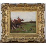 A.B. Ould, Provincial School - Hunting Scene with Huntsmen following Hounds on the Scent, oil on