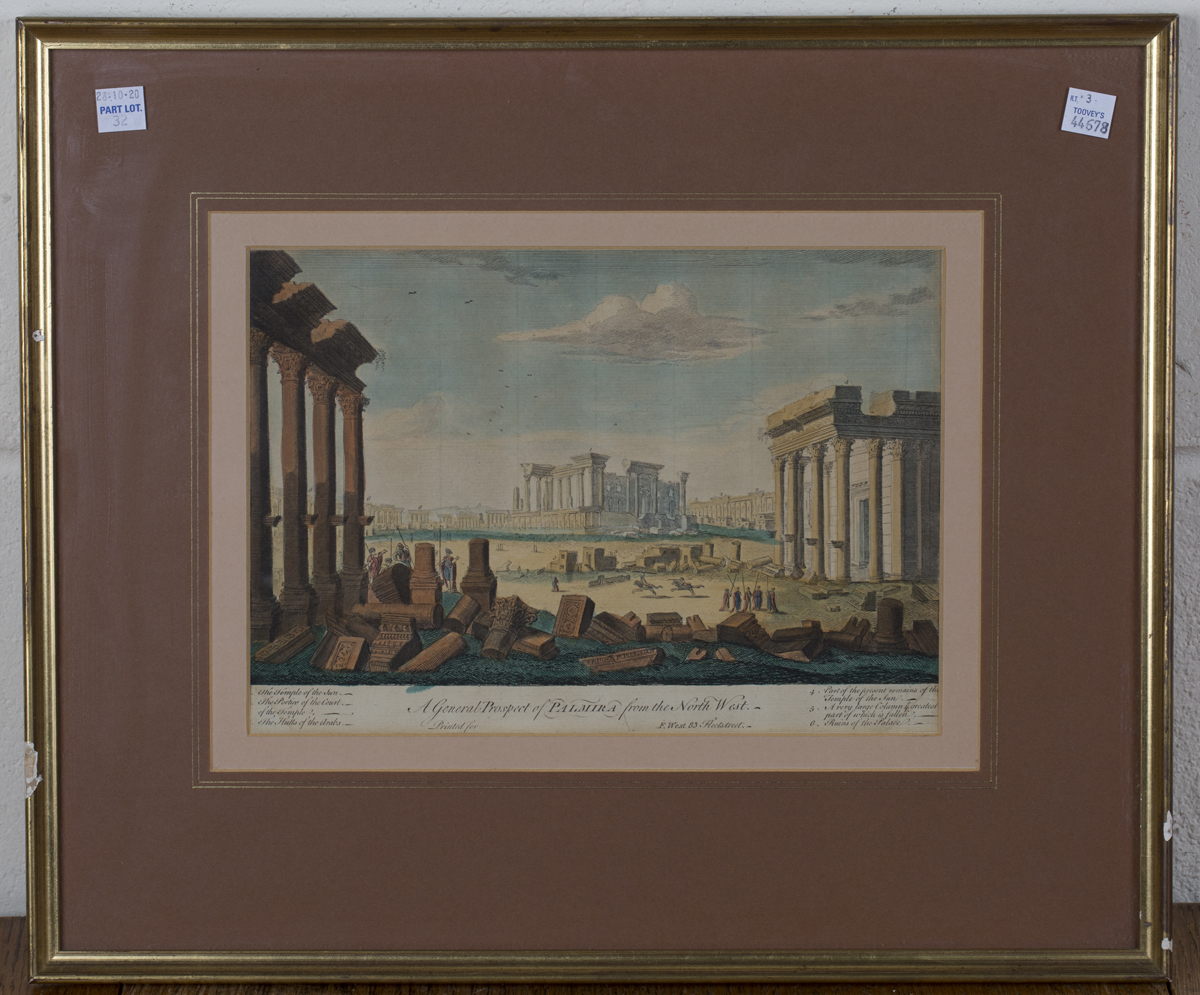 An 18th century engraving, 'Porticus Pompeiana', 49cm x 41cm, within a faux wood frame, together - Image 3 of 3