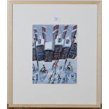 John Ormsby - Snowy Street Scene with Children having a Snowball Fight, late 20th/early 21st century