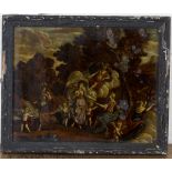 A late 18th century reverse colour print on glass, Classical Scene, 22cm x 28.5cm, within a