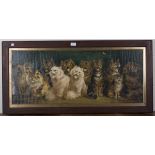 Louis Wain - A Choir of Cats, early 20th century chromolithograph, 39cm x 96cm, within an oak frame,