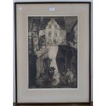 Frank Brangwyn - Canal Scene in Diksmuide, monochrome etching, signed in pencil, 56cm x 38.5cm,