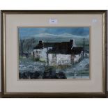 Ray Evans - Farmhouse in a Landscape, 20th century mixed media with watercolour and oil on paper,