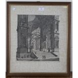 An 18th century engraving, 'Porticus Pompeiana', 49cm x 41cm, within a faux wood frame, together