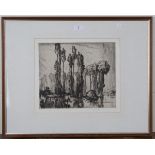 Frank Brangwyn - Trees on the Bank of a Lake, early 20th century etching, signed in pencil, 33.5cm x