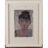 Joy Wolfenden Brown - Portrait of a Woman, mixed media on paper, signed, 33cm x 23cm, within a white