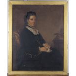 British School - Half Length Portrait of a Seated Lady knitting, late 19th century oil on canvas,