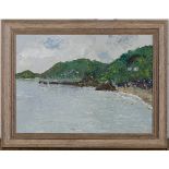 British School - Coastal View, late 20th century oil on board, 23cm x 32cm, within a faux wood