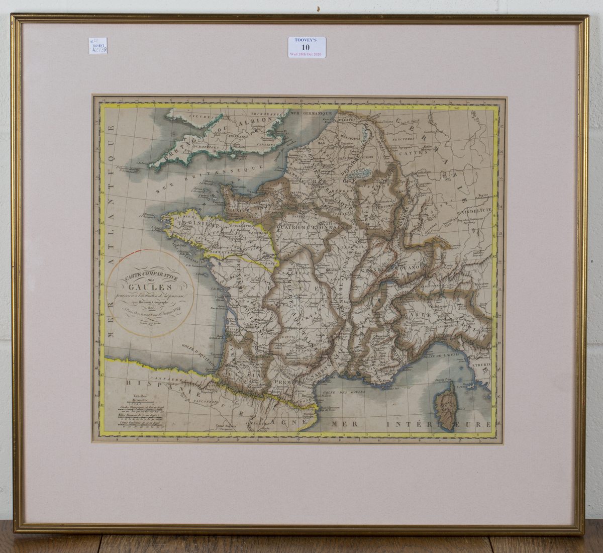 Eustache Hérisson - 'Carte Comparative des Gaules', engraving circa 1826, with later colour, 35.