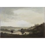 Philip Hugh Padwick - Downland Landscape with Castle, probably Arundel, oil on canvas-board, signed,