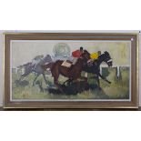 Julius van de Pol - 'First, Second, Third' (Horse racing Scene), 20th century oil on canvas,