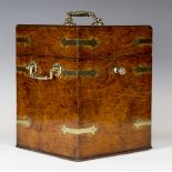 A Victorian Gothic Revival pollard oak and brass bound four-bottle decanter box, the lid interior