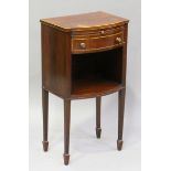 An early 20th century George III style mahogany and boxwood banded bowfront bedside table, height