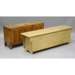 A late 19th century Continental pine six-plank coffer, height 44cm, width 140cm, depth 35cm,