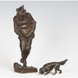 Hans Müller - an early 20th century German brown patinated cast bronze figure of a hunter, trying to