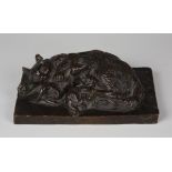Alice Mary Chaplin - a late Victorian brown patinated cast bronze model group of a cat and her two