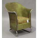 An Art Deco Lloyd Loom gilt painted armchair with a chromium plated metal frame, height 78cm,