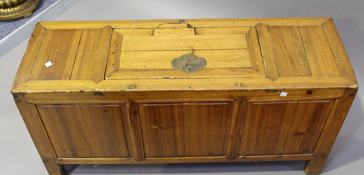 A late 19th century Continental pine six-plank coffer, height 44cm, width 140cm, depth 35cm, - Image 3 of 3