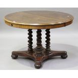 A Victorian mahogany 'D' end extending dining table with two extra leaves, the barley twist supports