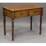 A Victorian mahogany side table, the hinged lid above two dummy drawers, on turned legs, height