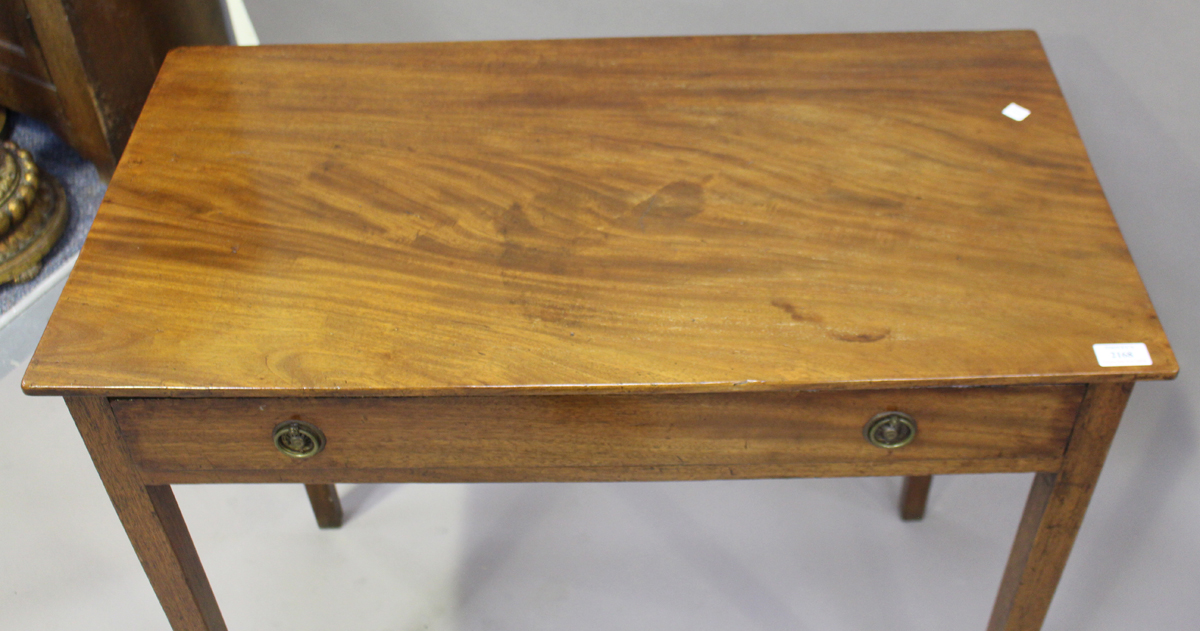 A George III mahogany side table, fitted with a single frieze drawer, on square tapering legs, - Image 2 of 2