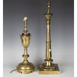 A Victorian gilt brass table lamp, formerly fitted for gas and now converted to electricity,