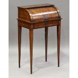 A small 19th century French walnut and kingwood crossbanded lady's roll-top bureau, the top inlaid