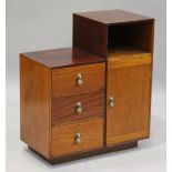 An Art Deco mahogany bedside cabinet, fitted with three drawers and a door, height 79.5cm, width