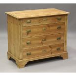 An early 20th century Continental pine chest of four graduated long drawers, on bracket feet, height