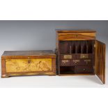 A George III hardwood apothecary's cabinet, the hinged lid above a front and rear door, all