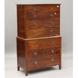 A George V mahogany chest-on-chest, fitted with two short and six long drawers, on block legs,