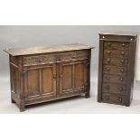 A mid-20th century Jacobean Revival oak dresser base, height 86cm, width 137cm, depth 38.5cm,