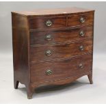 A Regency mahogany bowfront chest of two short and three graduated long drawers, on outswept bracket