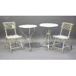 A pair of 20th century French white painted wrought iron garden chairs, height 79cm, width 41cm,