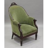 A William IV mahogany showframe tub back armchair, raised on reeded tapering legs, height 101cm,