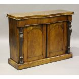 A late Victorian mahogany serpentine fronted chiffonier base, height 92cm, width 125cm, depth 44cm.