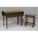 A late 20th century reproduction oak box seat joint stool, height 54cm, width 49cm, together with