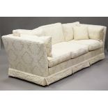 An Ashley Lawrence three-seat sofa, upholstered in cream damask, height 75cm, width 220cm, depth