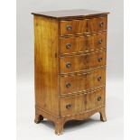 An early 20th century figured mahogany bowfront chest of five drawers, on bracket feet, height