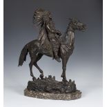 Carl Kauba - Indian Chief on Horseback, an early 20th century Austrian brown patinated cast bronze