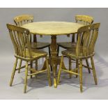 A 20th century Victorian style pine tip-top supper table, height 77cm, diameter 93cm, together