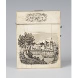 A Victorian ivory visiting card case, one side finely engraved with a titled view of 'Abbotsford',