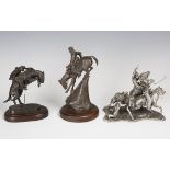 Dell Weston after Remington - two late 20th century brown patinated cast bronze figures of The
