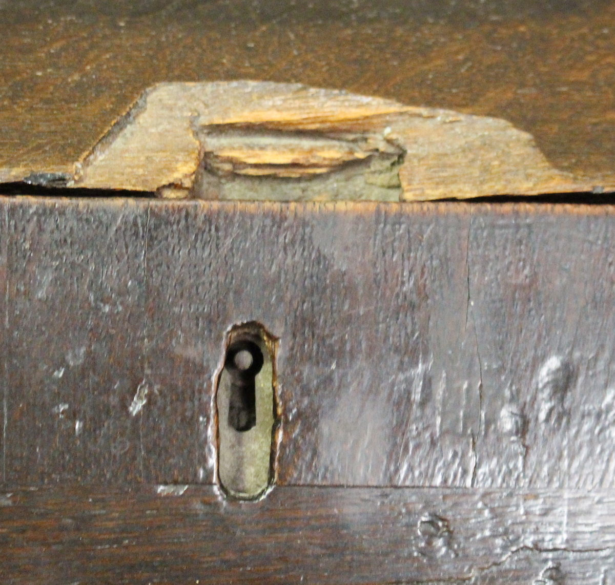 A George III oak bureau, the fall-flap above two short and three long drawers, on bracket feet, - Image 2 of 3