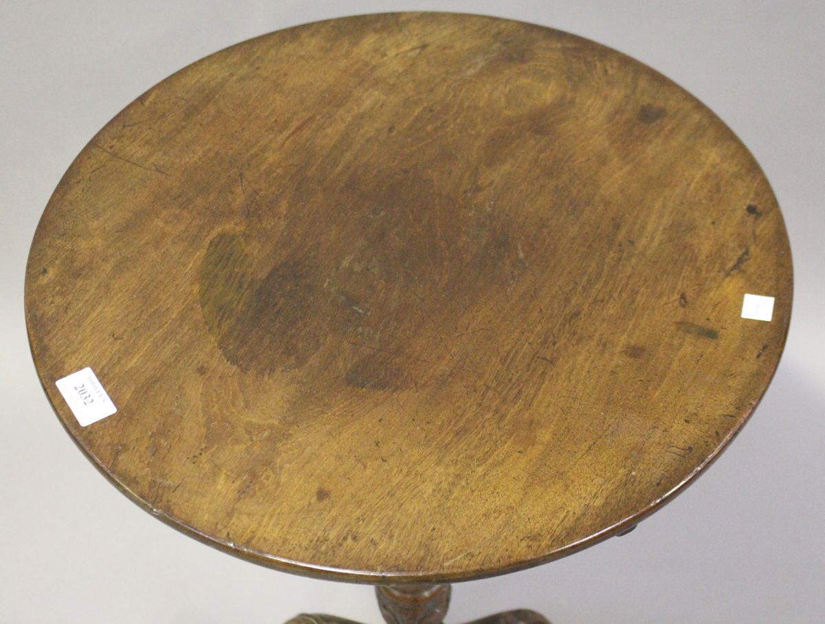 A late 19th century George III style mahogany wine table, raised on a carved stem and tripod legs, - Image 2 of 4