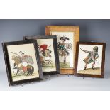 A group of four 19th century engravings of historical characters, all embellished with hand-
