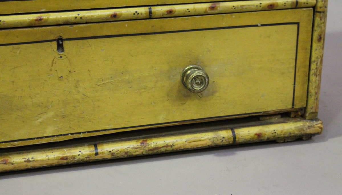 A Regency painted pine chest of four graduated long drawers with faux bamboo edging and black - Image 4 of 4