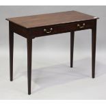 A George III mahogany side table, the moulded top above a single drawer, height 72cm, width 92cm,
