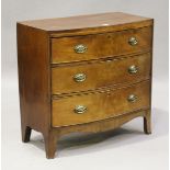 A George IV mahogany bowfront chest of three drawers, height 86cm, width 88cm, depth 46cm (some