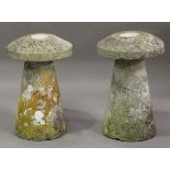 A pair of late 19th/early 20th century carved staddle stones of typical mushroom form, height